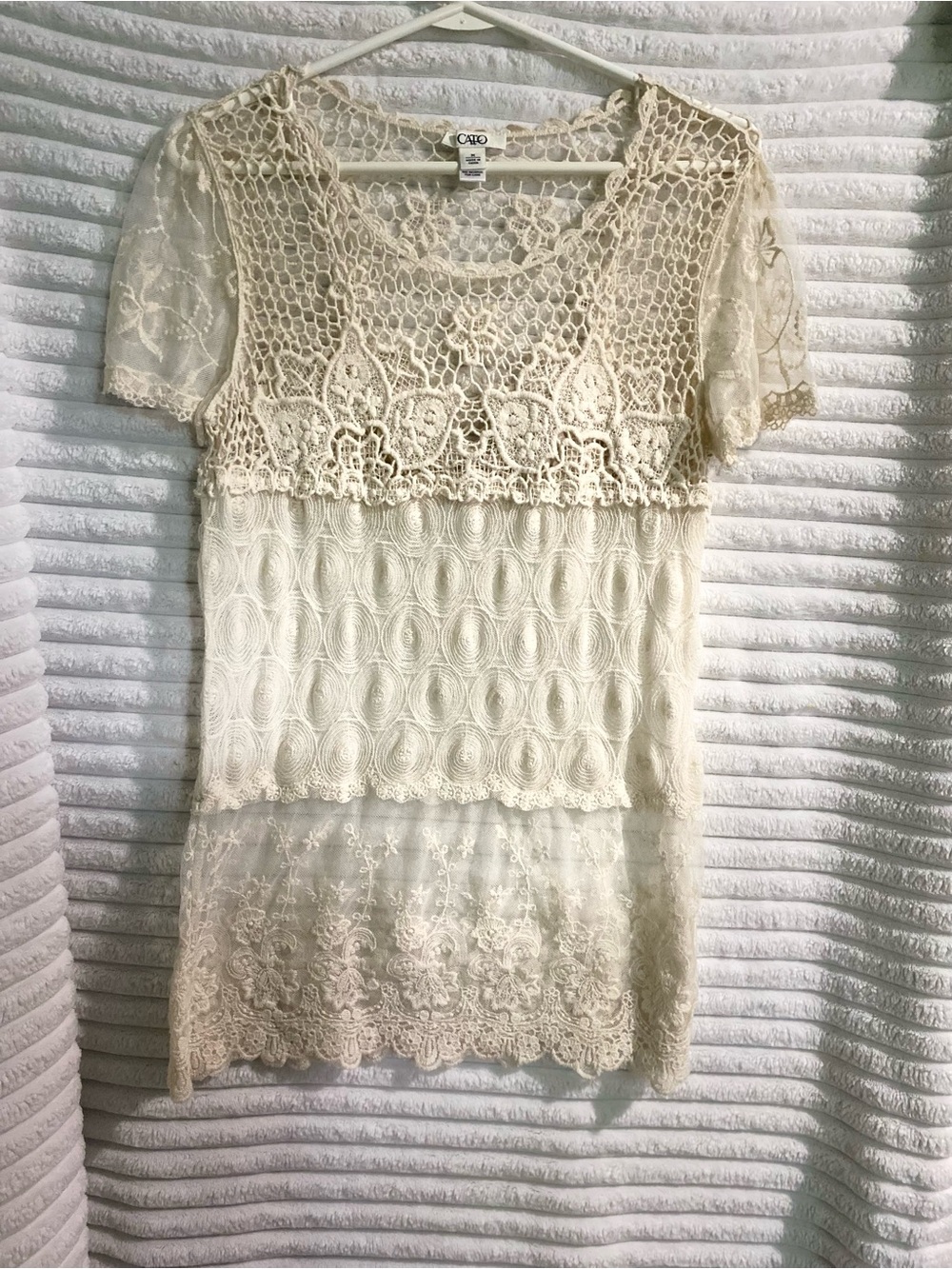 Cato Ivory Crochet & Lace Short Sleeve Top